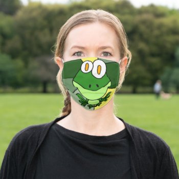 Funny Green Frog Cartoon Adult Cloth Face Mask by inspirationrocks at Zazzle