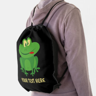 Funny green frog cartoon drawstring bag for kids