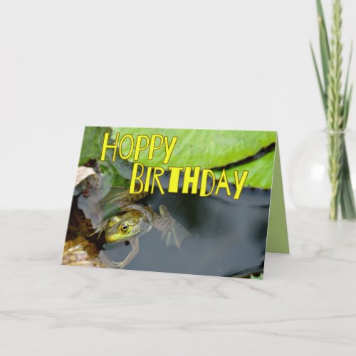 Funny Green Frog Hoppy Birthday Card