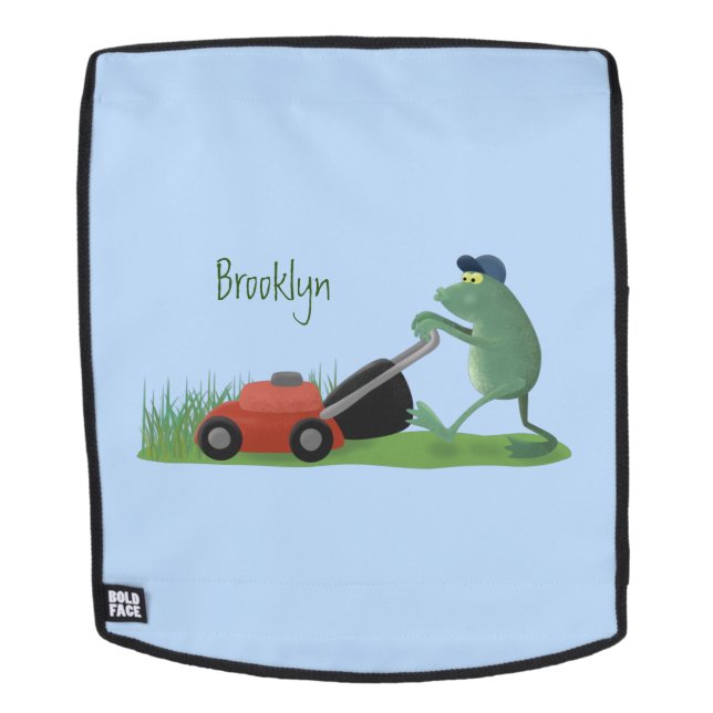 Funny green frog mowing lawn cartoon backpack (Removable Face)