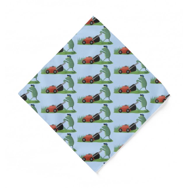 Funny green frog mowing lawn cartoon  bandana (Front)
