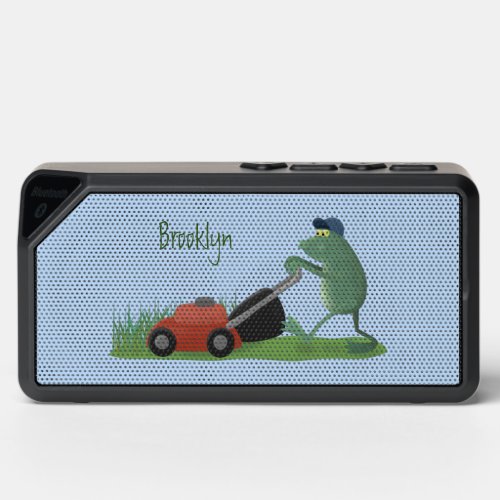 Funny green frog mowing lawn cartoon bluetooth speaker