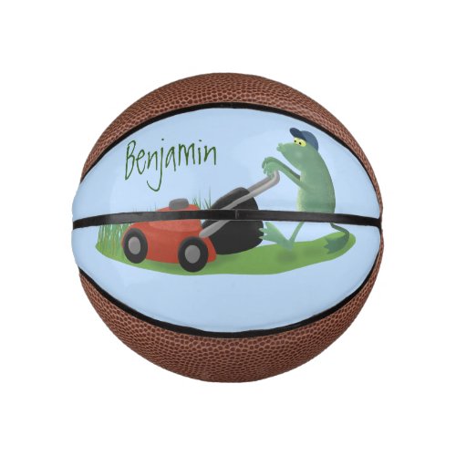 Funny green frog mowing lawn cartoon mini basketball