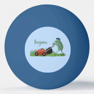 Funny green frog mowing lawn cartoon ping pong ball