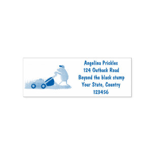 Funny green frog mowing lawn cartoon self-inking stamp