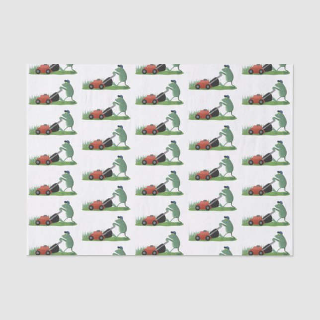 Funny green frog mowing lawn cartoon tissue paper (Front)