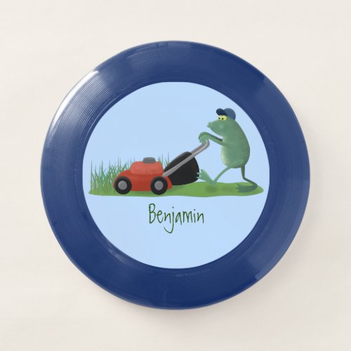 Funny green frog mowing lawn cartoon Wham_O frisbee