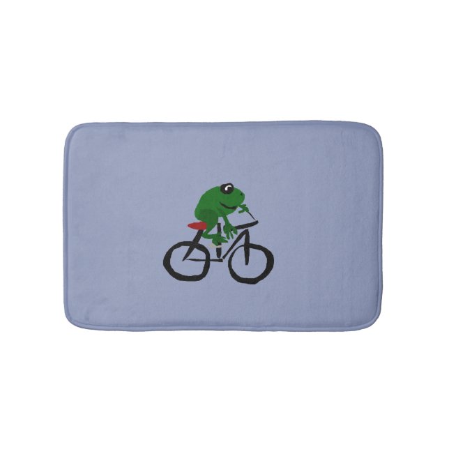 Funny Green Frog Riding a Bicycle Bath Mat (Front)