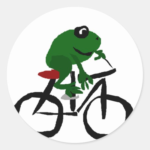 Funny Green Frog Riding Bicycle Classic Round Sticker