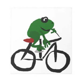 Funny Green Frog Riding Bicycle Notepad by tickleyourfunnybone at Zazzle