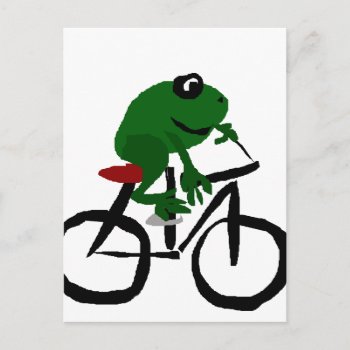 Funny Green Frog Riding Bicycle Postcard by tickleyourfunnybone at Zazzle