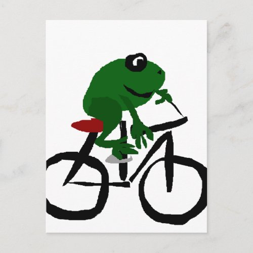 Funny Green Frog Riding Bicycle Postcard