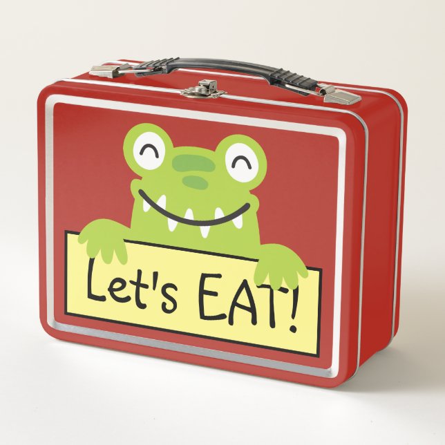 Funny Green Frog School Buddy Personalized Metal Lunch Box (Front)