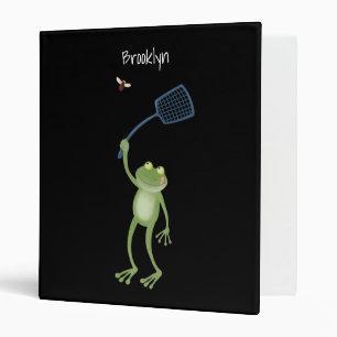 Funny green frog swatting fly cartoon 3 ring binder