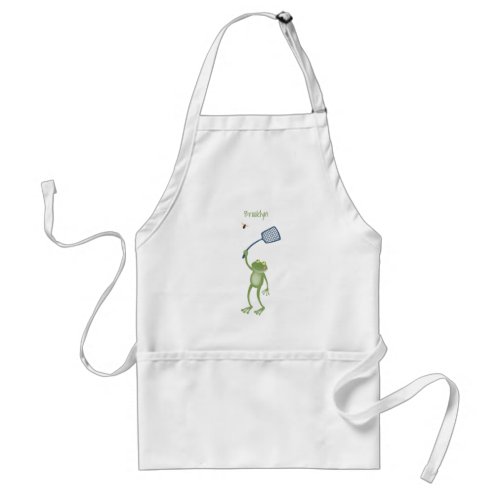 Funny green frog swatting fly cartoon adult apron