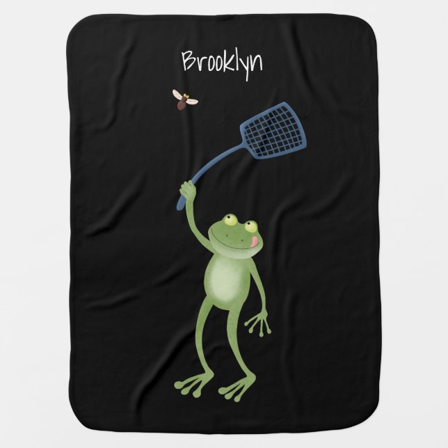 Funny green frog swatting fly cartoon  baby blanket (Front)
