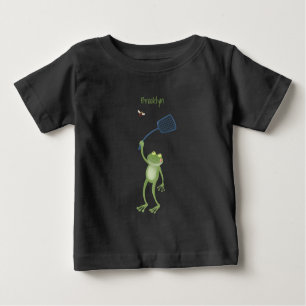 Funny green frog swatting fly cartoon baby T-Shirt