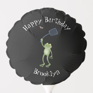 Funny green frog swatting fly cartoon balloon