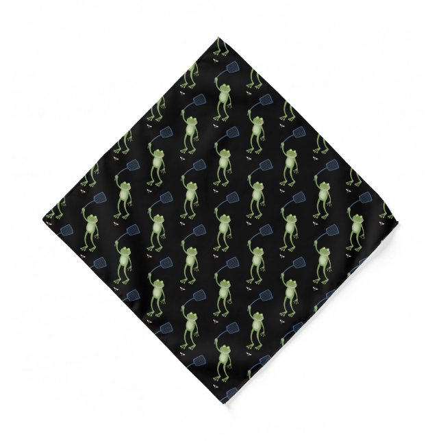 Funny green frog swatting fly cartoon bandana (Front)