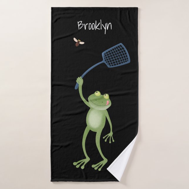 Funny green frog swatting fly cartoon  bath towel set (Bath Towel)