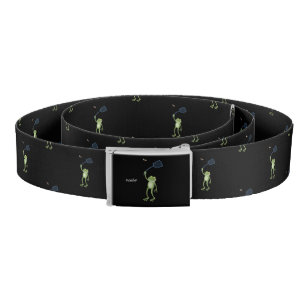 Funny green frog swatting fly cartoon belt