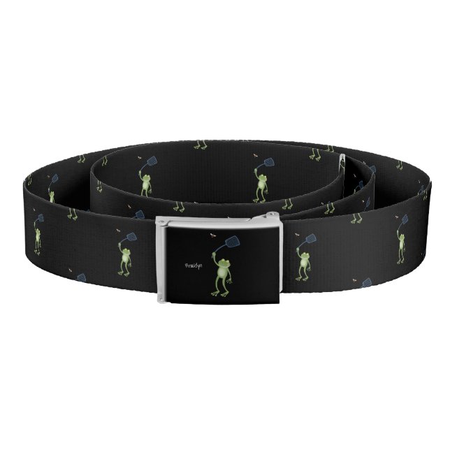 Funny green frog swatting fly cartoon belt (Coil)