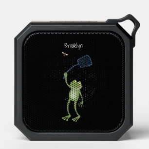 Funny green frog swatting fly cartoon bluetooth speaker
