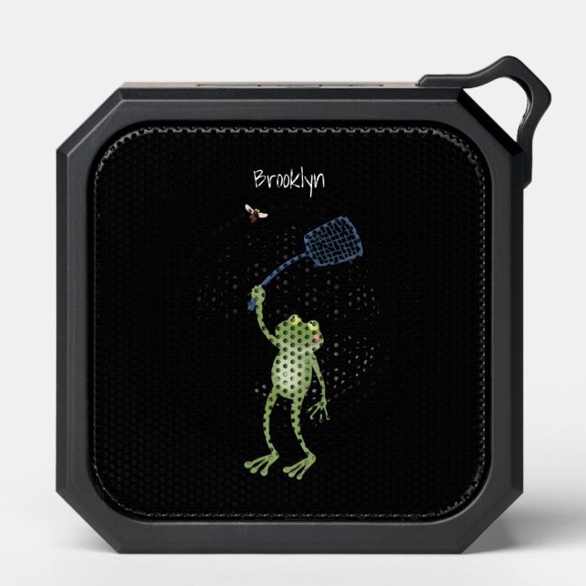 Funny green frog swatting fly cartoon bluetooth speaker (Front)