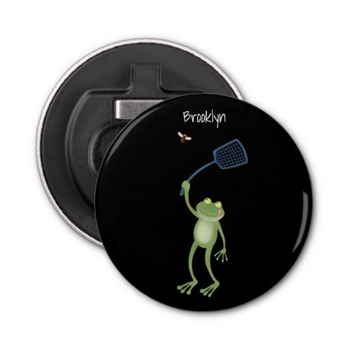 Funny green frog swatting fly cartoon  bottle opener