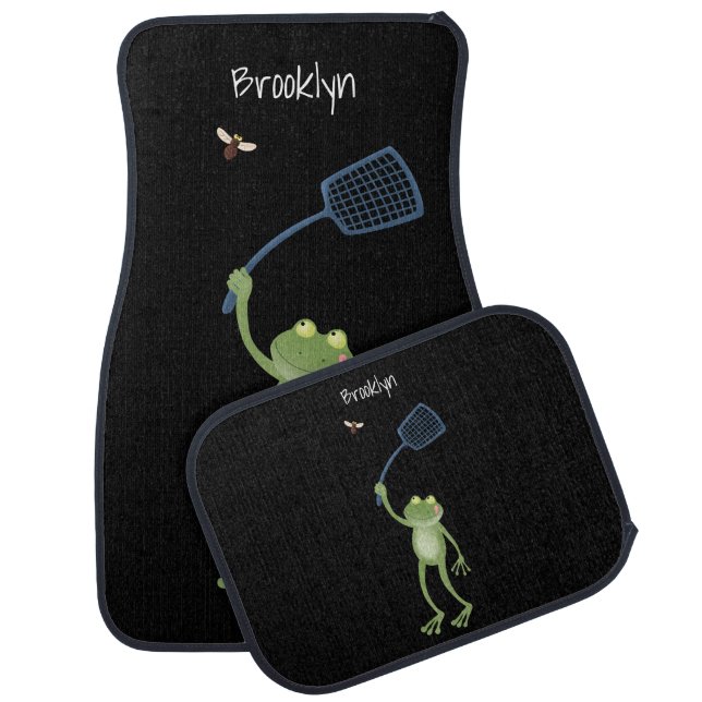 Funny green frog swatting fly cartoon  car floor mat (Set)
