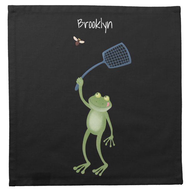 Funny green frog swatting fly cartoon  cloth napkin (Front)