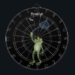 Funny green frog swatting fly cartoon dart board<br><div class="desc">This funny green frog is catching lunch with a flyswatter. Drawn in silly cartoon illustration style.</div>