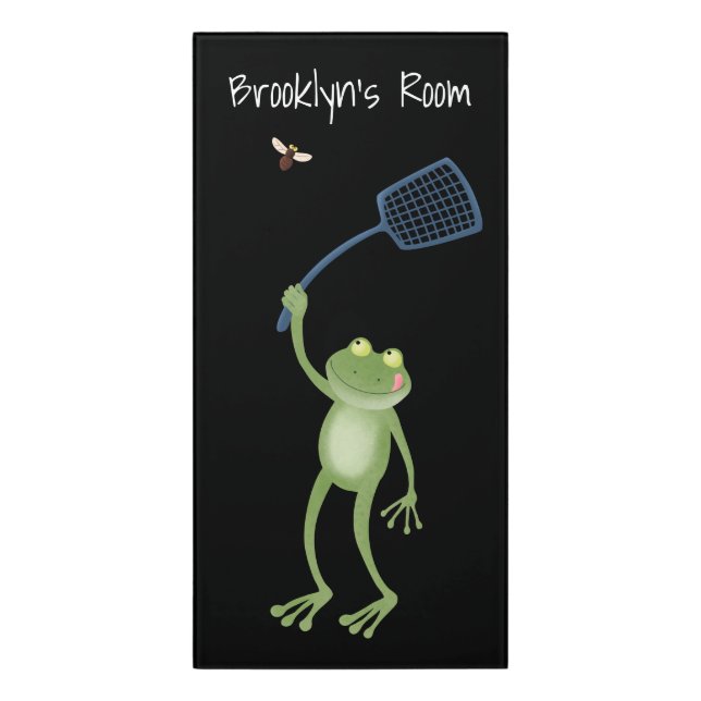 Funny green frog swatting fly cartoon door sign (Classic Front Vert)