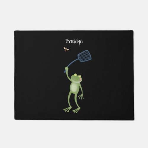 Funny green frog swatting fly cartoon  doormat