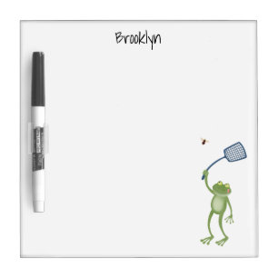 Funny green frog swatting fly cartoon dry erase board
