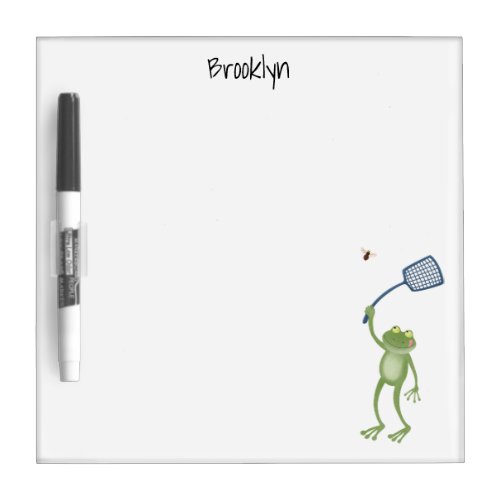 Funny green frog swatting fly cartoon dry erase board