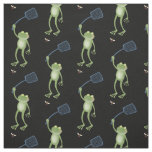 Funny green frog swatting fly cartoon  fabric