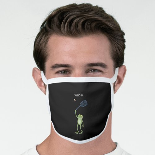 Funny green frog swatting fly cartoon face mask