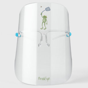 Funny green frog swatting fly cartoon face shield