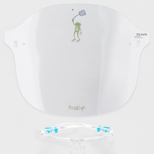 Funny green frog swatting fly cartoon face shield (Front w/Glasses)