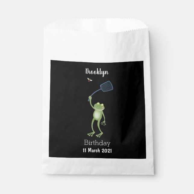 Funny green frog swatting fly cartoon  favor bag (Front)