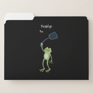 Funny green frog swatting fly cartoon file folder