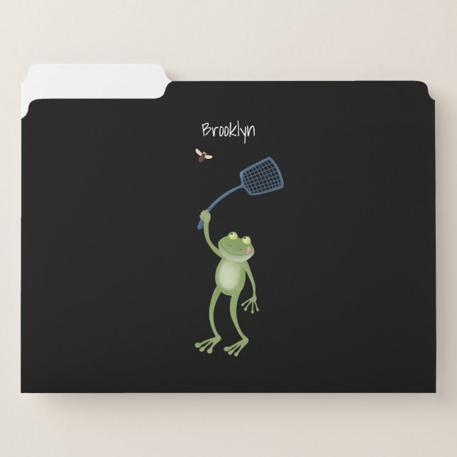 Funny green frog swatting fly cartoon file folder (Front Left)