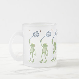 Funny green frog swatting fly cartoon  frosted glass coffee mug