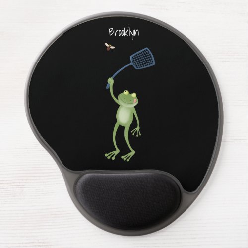 Funny green frog swatting fly cartoon  gel mouse pad