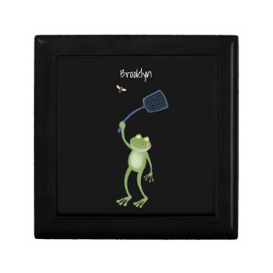 Funny green frog swatting fly cartoon gift box