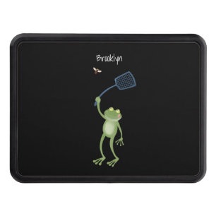 Funny green frog swatting fly cartoon hitch cover