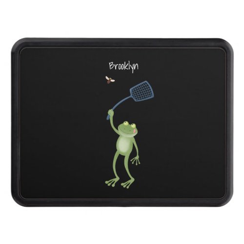 Funny green frog swatting fly cartoon  hitch cover