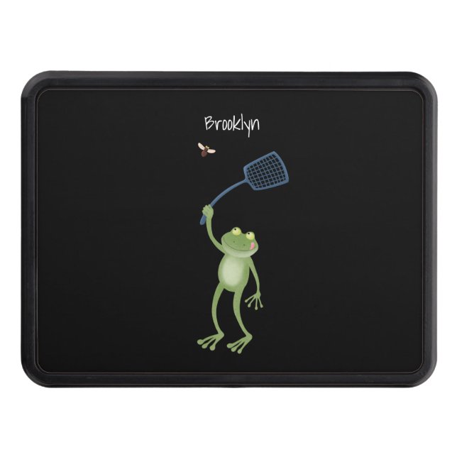 Funny green frog swatting fly cartoon  hitch cover (Front)