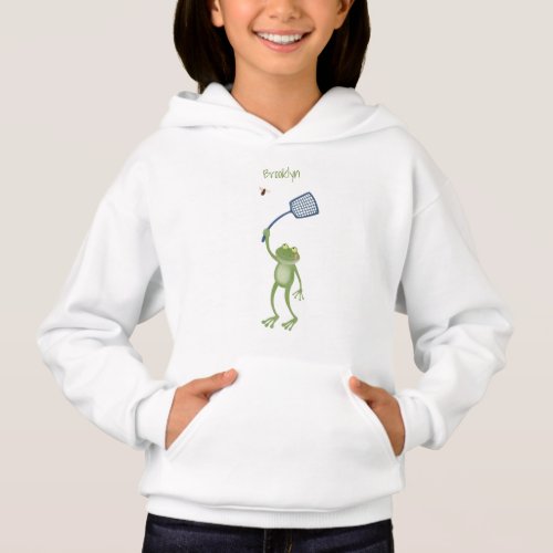 Funny green frog swatting fly cartoon  hoodie